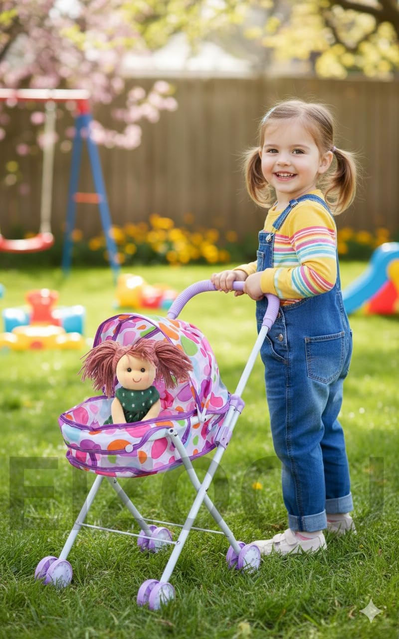 EIZOOU 16 Inch Baby Doll Stroller Toy for Kids Big Size Baby Doll Fun Vehicle Play Set for Babies Infants Toddlers Girls Kids (Pink) (Design-1)