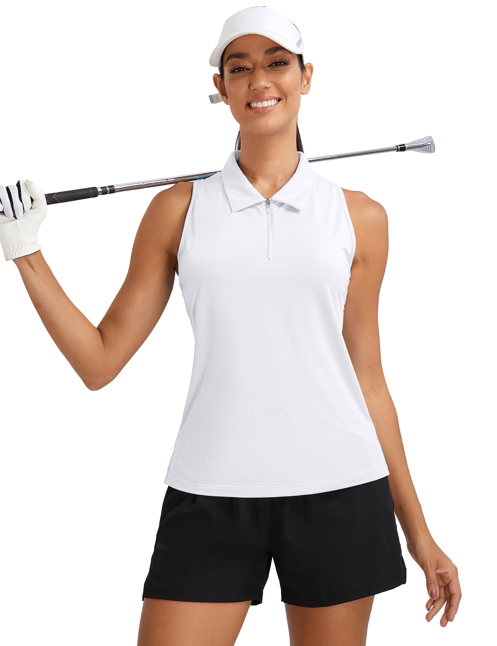 MathCat Womens Golf Polo Shirts, Sleeveless 1/4 Zip UPF 50+ Tennis Tank Top, Racerback with Collar Athletic Shirt Quick Dry
