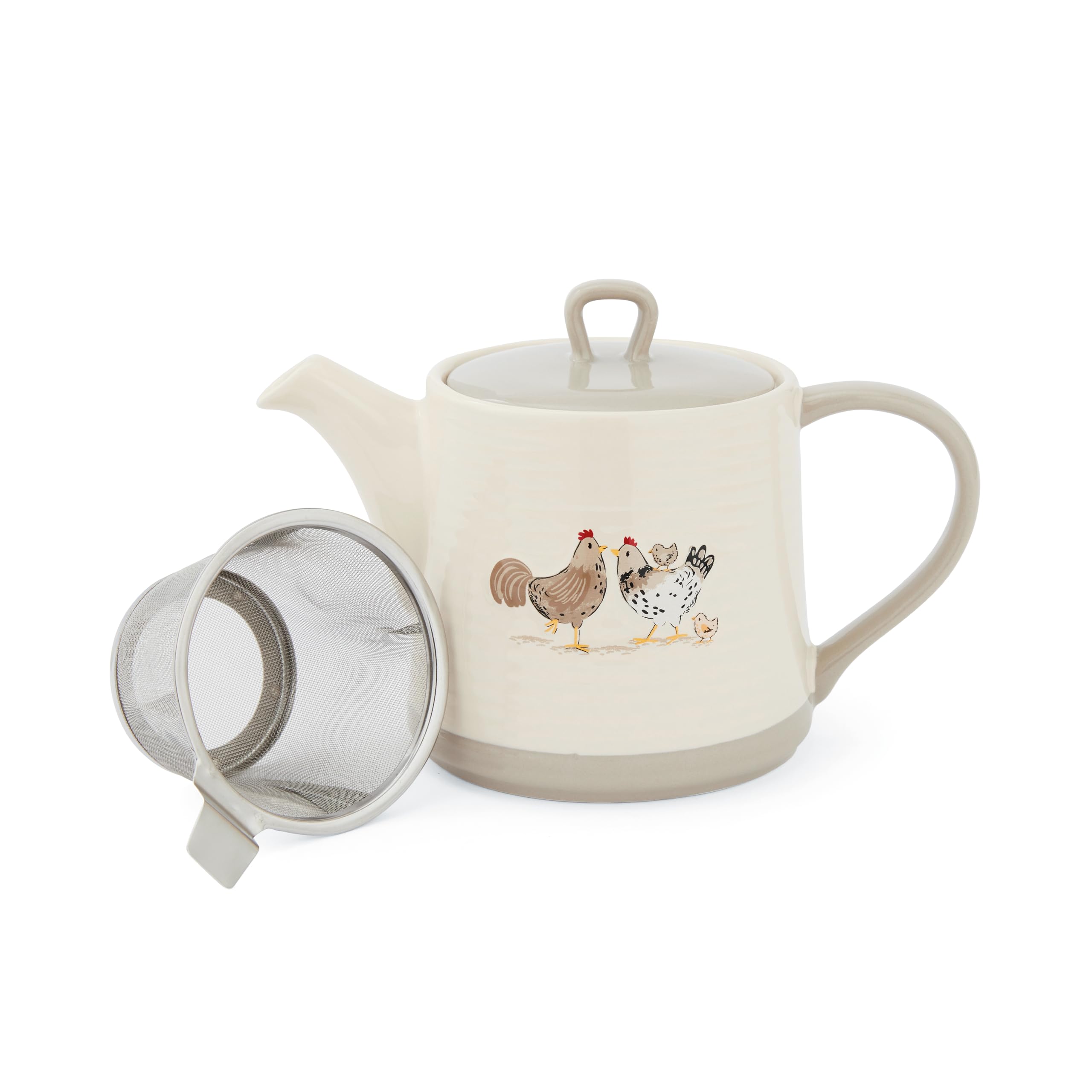 Cooksmart Hen House Lane Teapot with Infuser, Embossed Stoneware