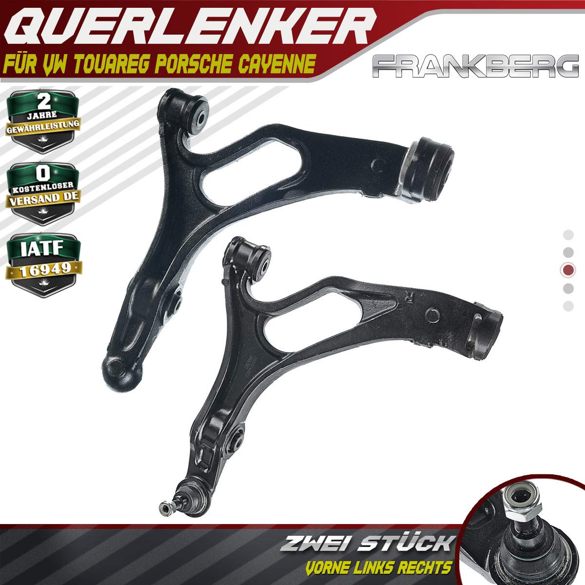 Frankberg 2x Wishbone Wheel suspension Front bottom LeftRight Compatible with C.a.y.e.n.n.e 955 2002-2010 T.o.u.a.r.e.g 7LA 7L6 7L7 2002-2010 Replace# 7L0407151C