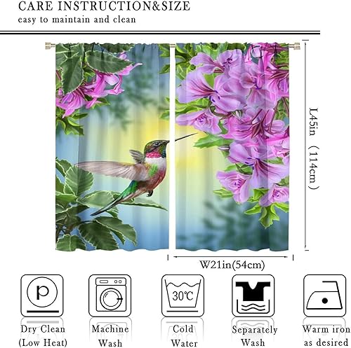 Miniatura 2 de Cortinas opacas de colibrí, hermoso tema floral morado de colibrí, para dormitorio, sala de estar, juego de 2 paneles, 42 x 45 pulgadas