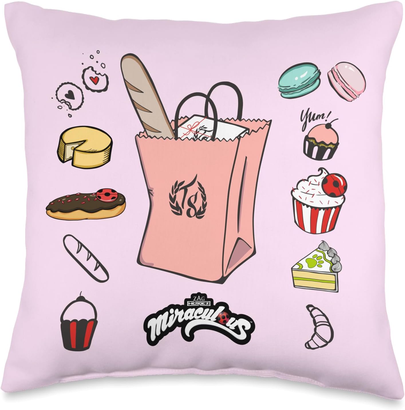 Miraculous Ladybug Marinette Bakery Selection Throw Pillow, 16x16, Multicolor