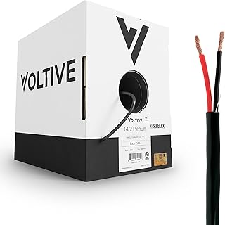 Voltive 14/2 Plenum Speaker Wire - 14 AWG/Gauge 2 Conductor - UL Listed Plenum Rated (CL2P/CL3P/CMP) - Oxygen-Free Copper (OFC) - 500 Foot Bulk Cable Pull Box - Black