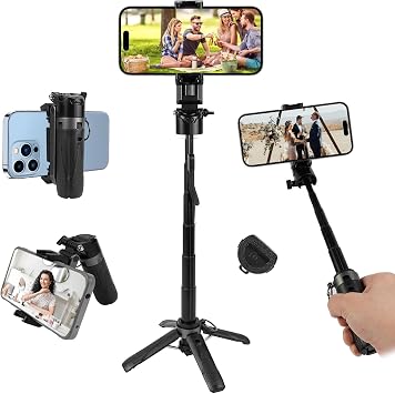 WOVTE Mini Tripod for iPhone with Remote, 4 in 1 Pocket Size Selfie Stick for iPhone, Cell Phone Stand for Photograph, Live Streaming, Video Recording