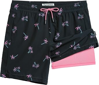 Mens Swim Trunks with Compression Liner Stretch 7" Bathing Suit Beach Shorts