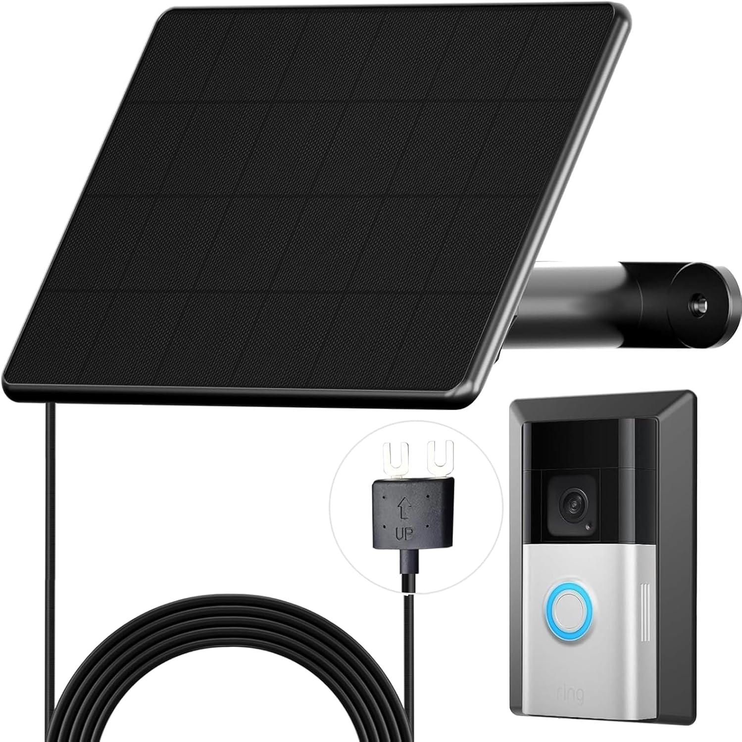 6W Ring Solar Charger for Video Doorbell 3/4, Adjustable Solar Panel Mount for Ring Doorbell Plus/Pro(2023), Weatherproof Continuous Power Supply for Home Security Doorbells