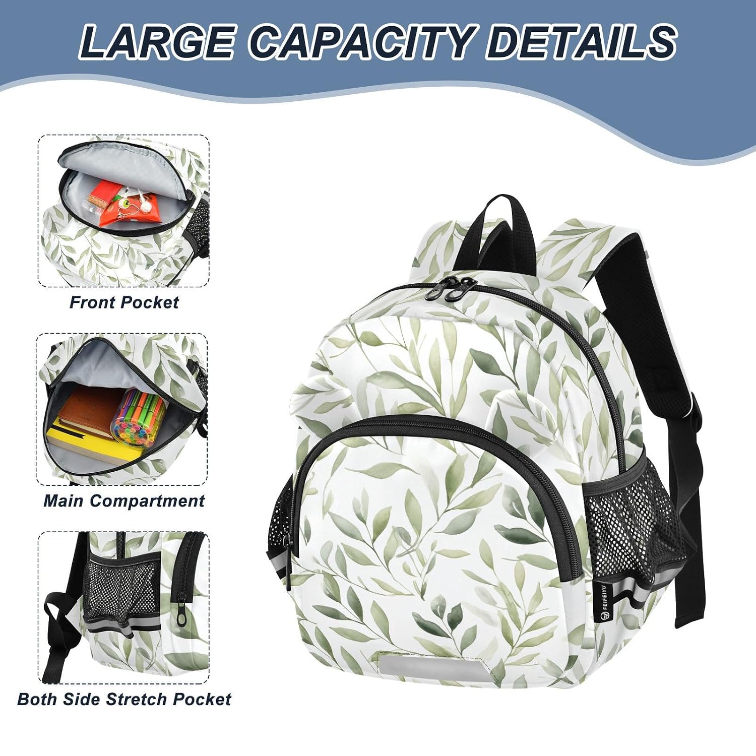 Watercolor Green Leaves Toddler Harness Backpack for Boys Girls 3-6 Years Kids Backpack with Anti Lost Safety Leash Child Leash Backpack for Travel Preschool Walking