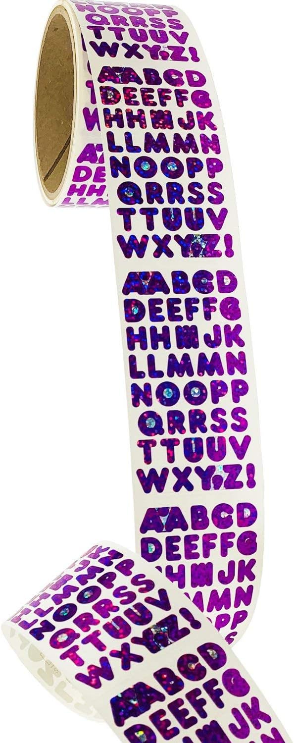 JILLSON & ROBERTS Bulk Roll Prismatic Stickers, Purple Alphabets (50 Repeats)