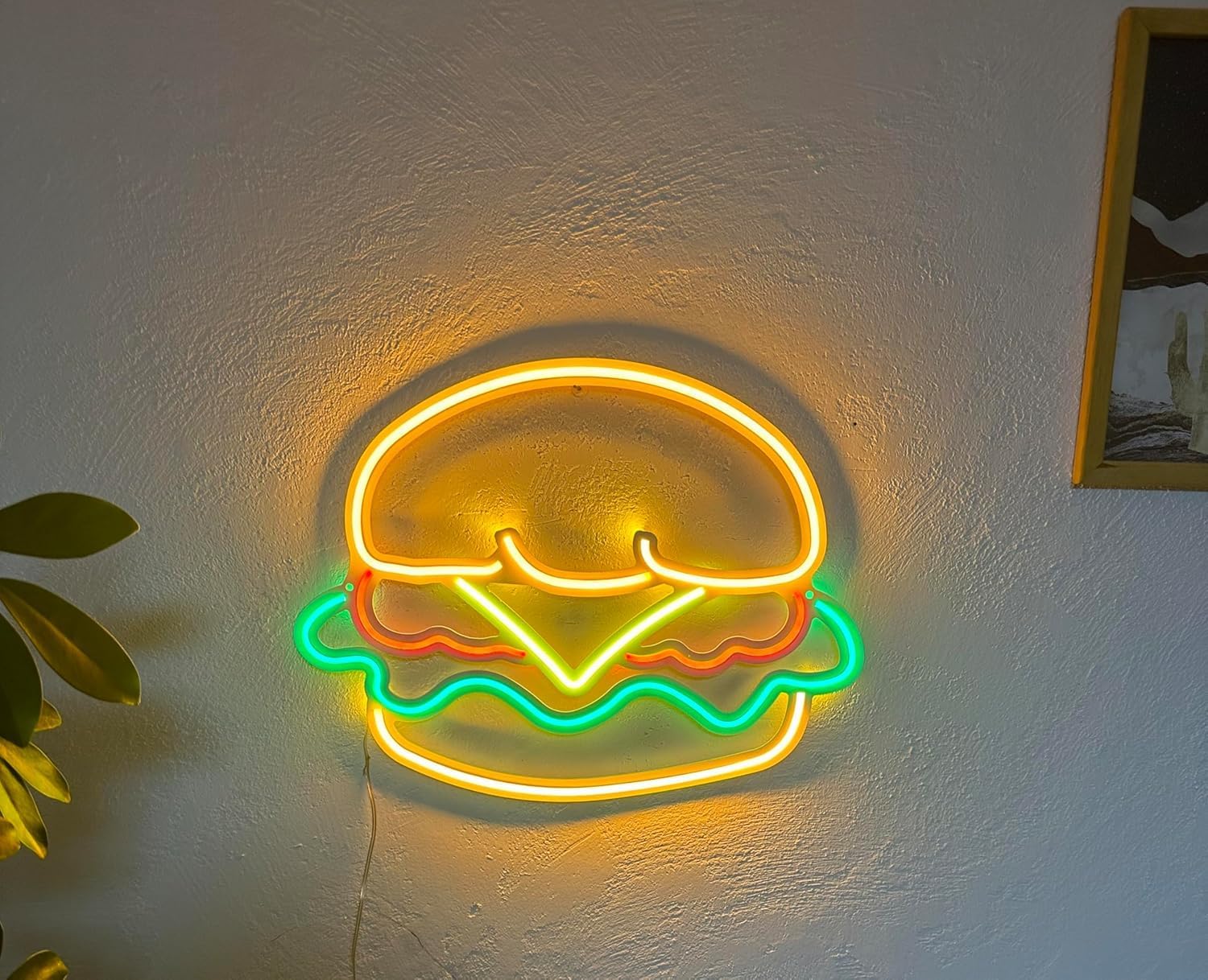 Hamburger Wall Sign, Neon Metal Wall Art, Hamburger Neon Sign, Neon Wall Decor, Neon Wall Sign, LED Light Decor, Pub Restaurant Cafe Wall Decor (Without Remote Control)