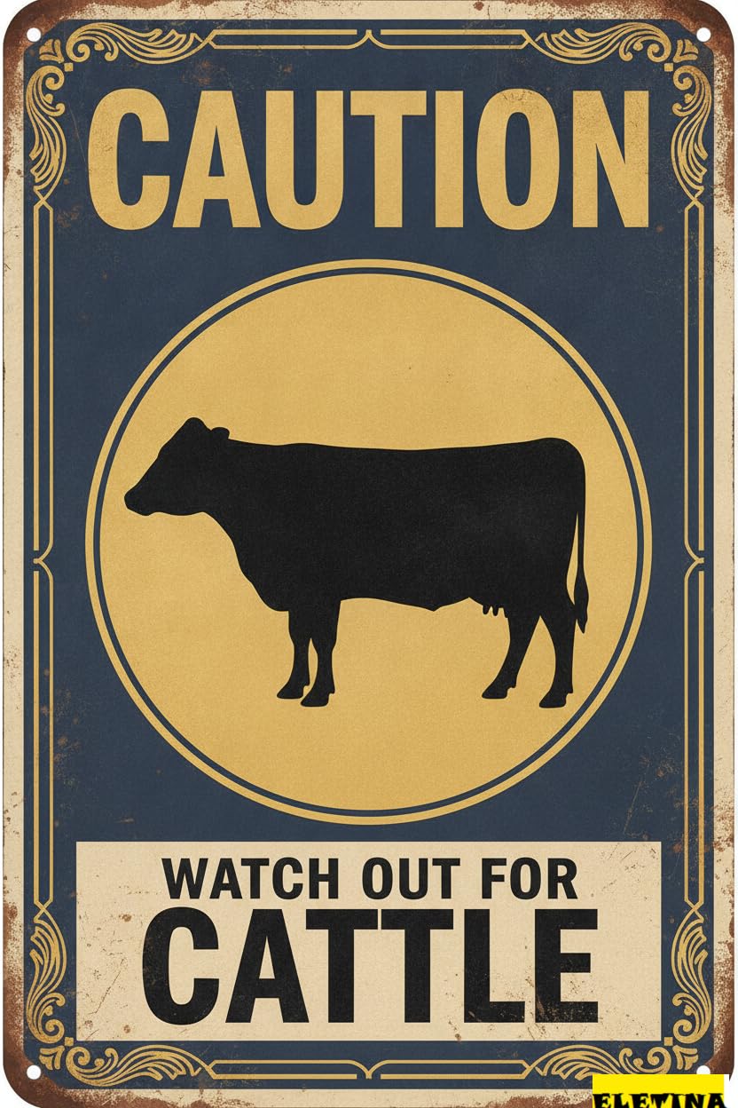 Tin Sign for Man Cave Caution Watch Out Cattle You Have Been Warned Aluminum Metal Tin S Door Warning Zoo Fence Gate Yard Home Wall Decor 8x12 Inch Private Property Decorative