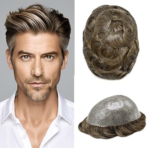 Miniatura 1 de Pieza de cabello tipo tupé para hombres, cabello humano real, piel de polietileno suave, sistema de unidades de cabello de estilo tupé, piezas de