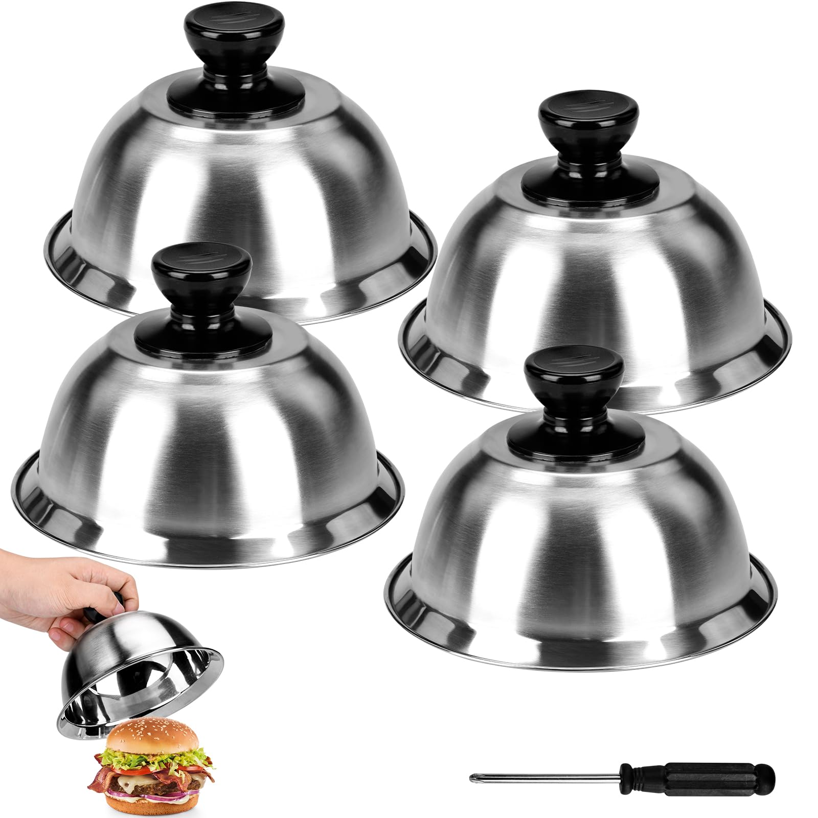 Cloches à Hamburger Acier Inoxydable - Lot De 4 Avec Tournevis, 16x6.6cm, Pour Grill/BBQ
