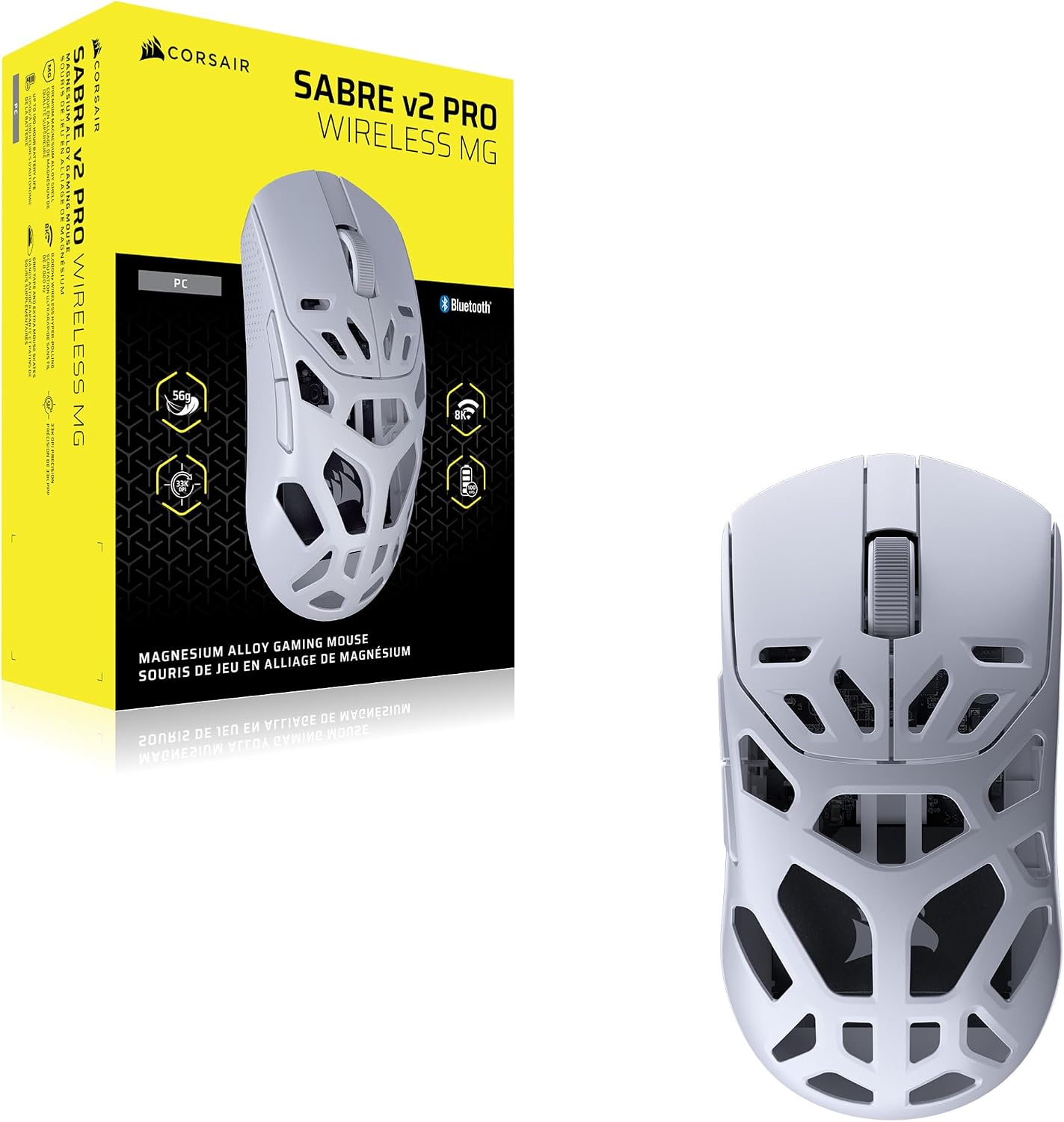 Corsair Sabre v2 Pro MG sans Fil Souris Gaming – 33 000 DPI, D’Interrogation de 8 000 Hz, Coque en Alliage de Magnésium de 56 g, Jusqu'à 170 Heures D'autonomie de la Batterie, Web Hub – Blanc — vue 11