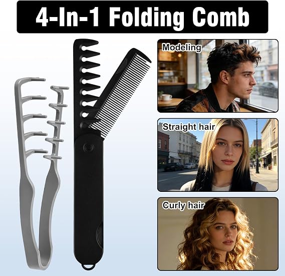 2 Pack Texture Styling Comb Men, Magic Texturising Wide Tooth Combs, Messy Hair Textured Styling Parting Portable Folding Travel Voluminous Wide & Fine Toothed Dual-Use Hair Brush for All Hair Types