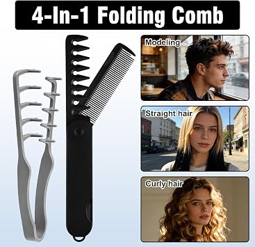 2 Pack Texture Styling Comb Men, Magic Texturising Wide Tooth Combs, Messy Hair Textured Styling Parting Portable Folding Travel Voluminous Wide & Fine Toothed Dual-Use Hair Brush for All Hair Types