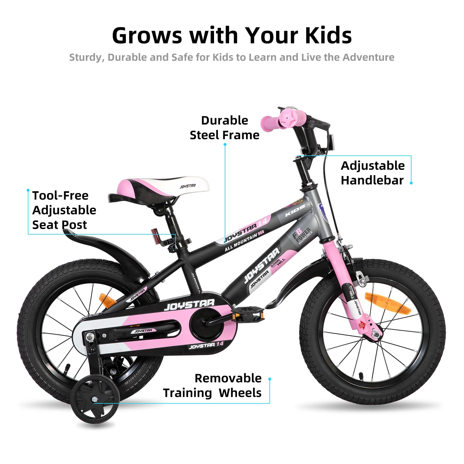 JOYSTAR New Berry 14 Inch Kids Bike for Girls Ages 3-5 Years Old, 14inch Bikes with Training Wheels & Basket, 14 in Toddler Bike in Pink