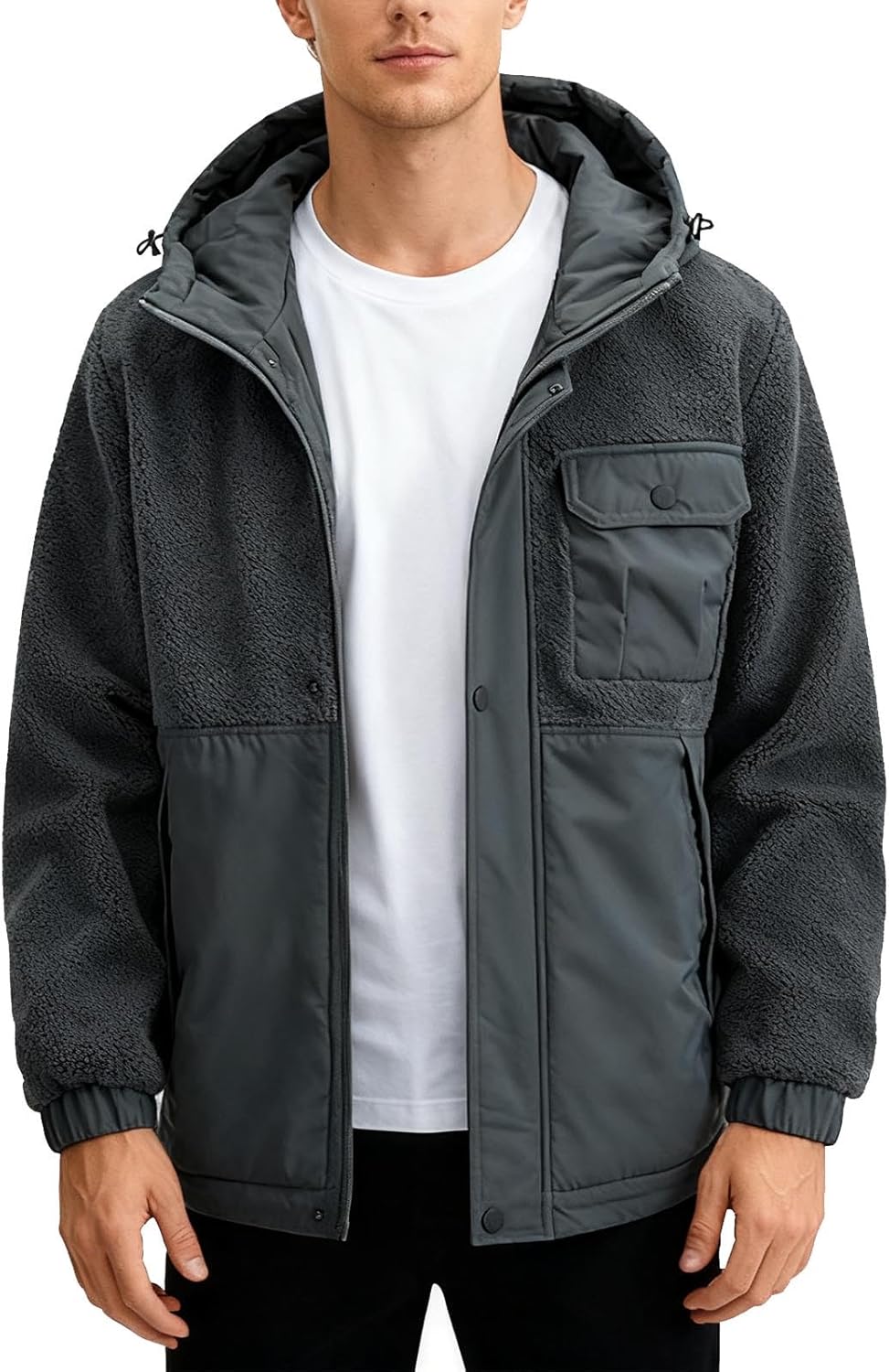 Winter Warm Fleece Jacket for Men:Fashion Lightweight Zip up Hiking Outdoor Coats with Pockets Loose Fit Outfits