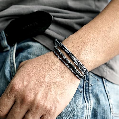 Miniatura 23 de Handmade Natural Stone Beaded Healing Bracelet Gift for Men Adjustable Rope String Bracelet (picasso jasper, Adjustable)