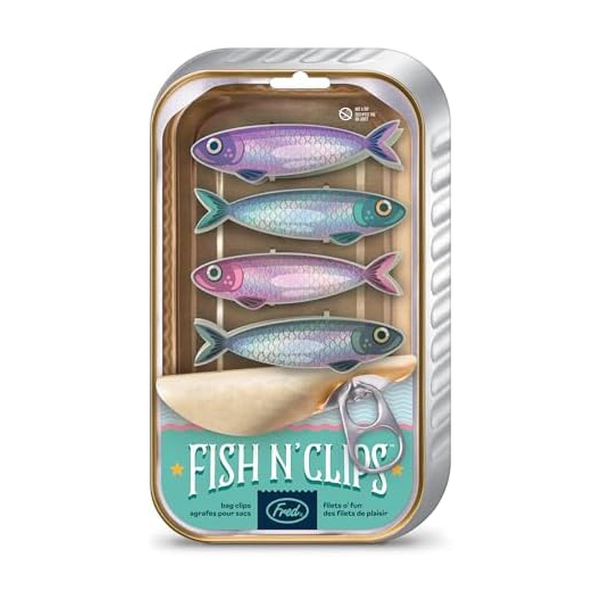 Genuine Fred Fish 'N Clips Sardine Bag Clips, Set of 4 Food Storage Clips, Iridescent Finish, Double-Sided, Durable Plastic and Stainless Steel Springs, Fun Kitchen Accessories and Great Gift