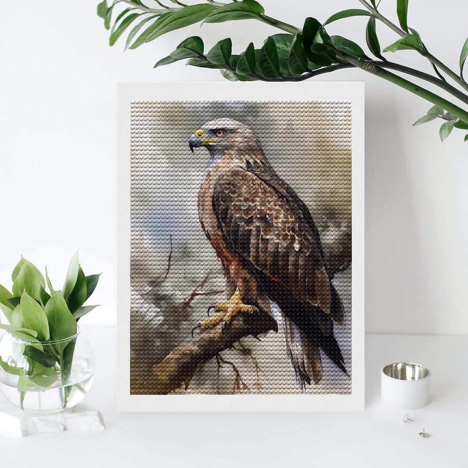 Diamond Painting Kits for Adults Watercolor of Hawk Sitting in The Tree Full Drill Diamond Dots Paintings Diamond Art Kits DIY 5D Diamond Painting Kits for Home Wall Decor 12"x16"