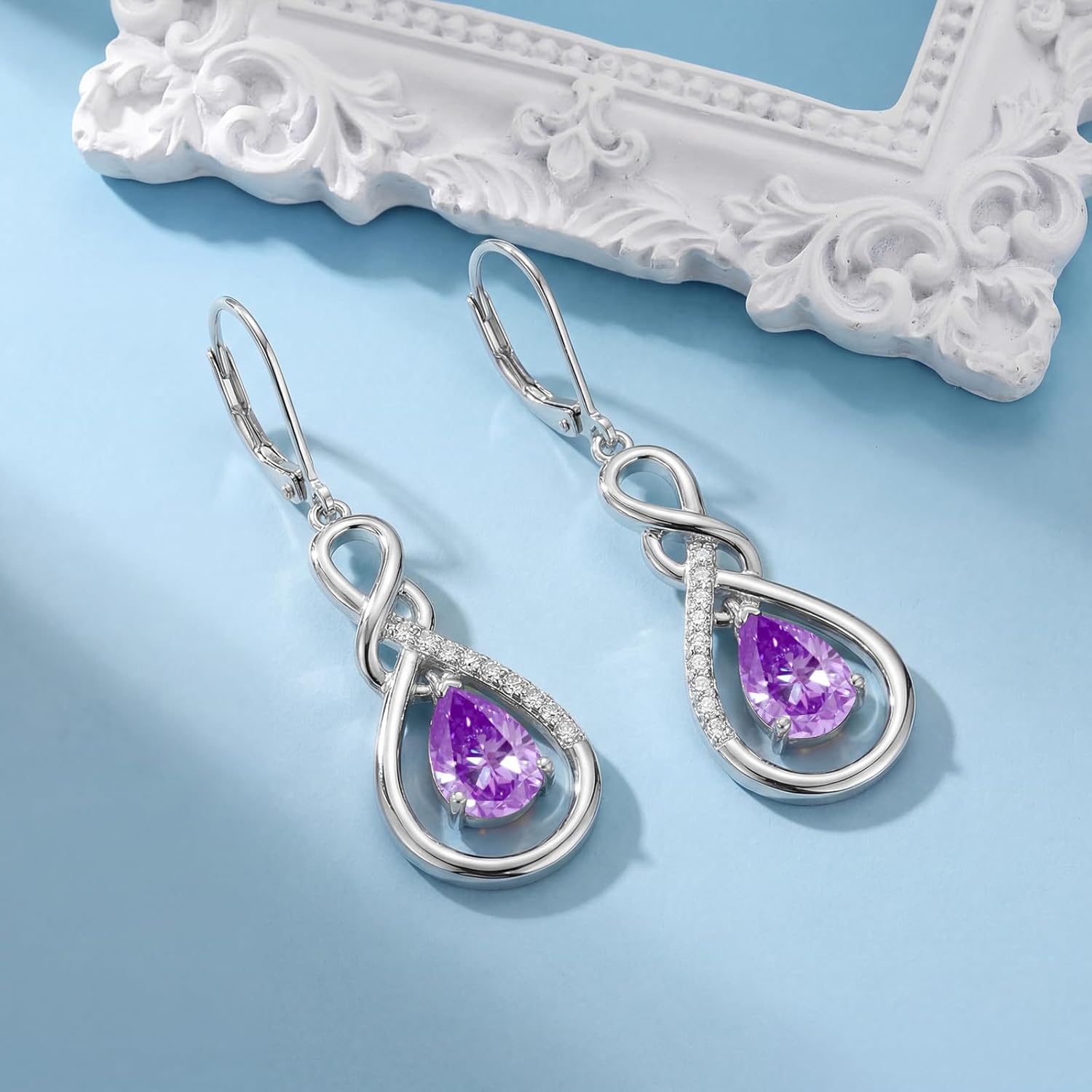 Infinty Dangle Drop Earrings 925 Sterling Silver Birthstone Earrings, Birthday Anniversary Jewelry Gifts for Women Her Mom Wife - Image 2