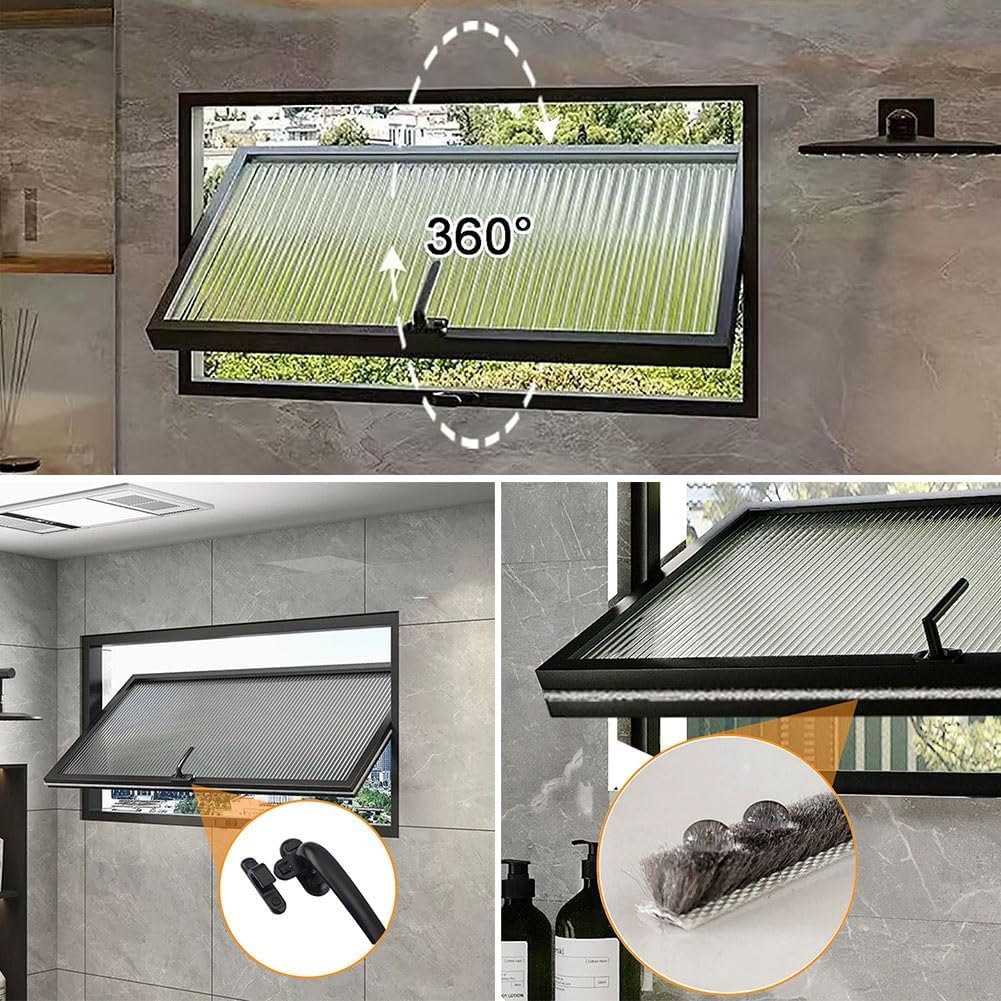 Rectangular Basement Window with Privacy Glass, 360° Rotatable Embedded Hopper Windows, Rotating Ventilation Casement Replacement for Bathroom/Kitchen/Warehouse/Playhouse(White,W20" x H12")