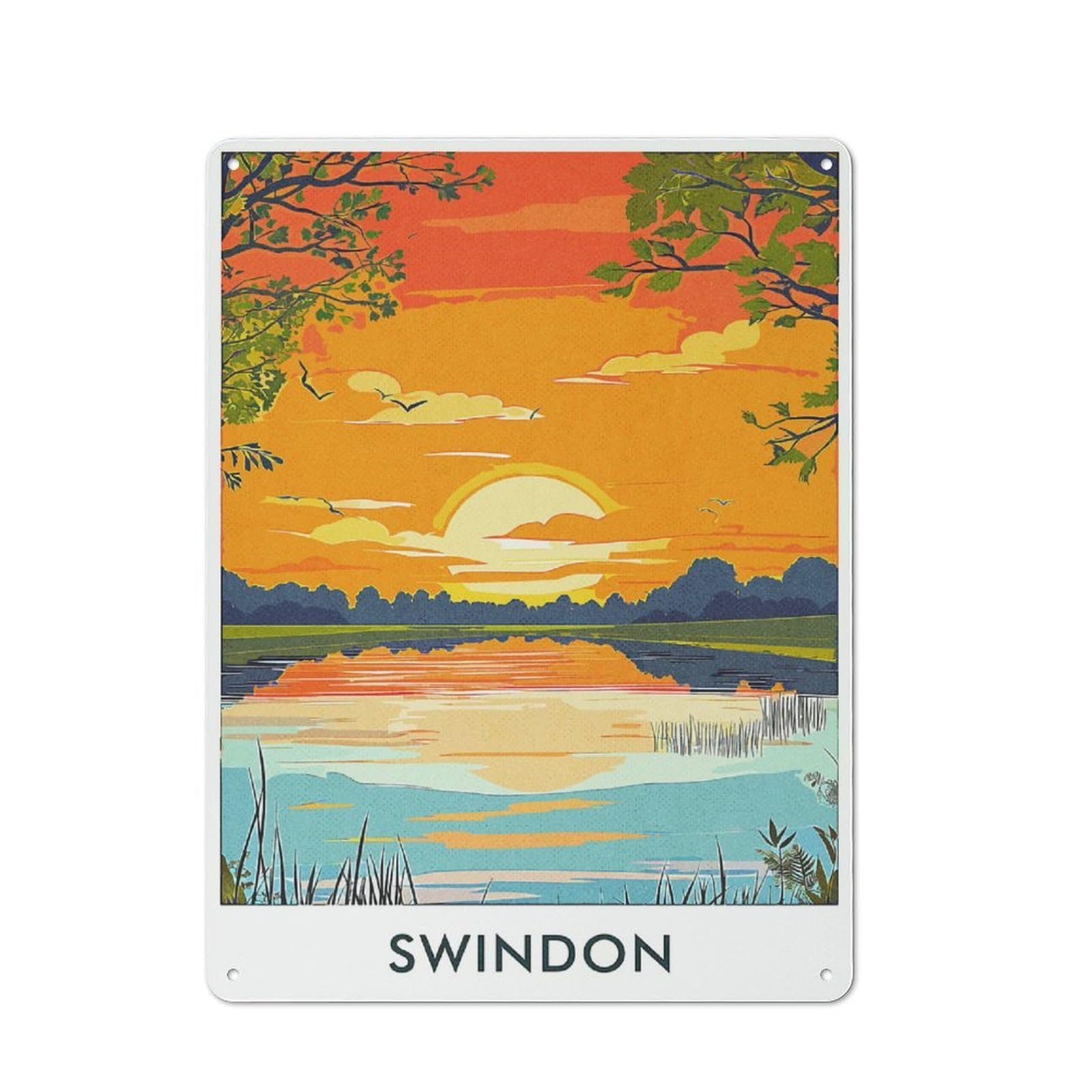 Swindon Sunset Landscape Decorative Tin Plaque 40x30cm, Decorative Novelty Wall Art for Hallway, Home Bar, Garage Or Study
