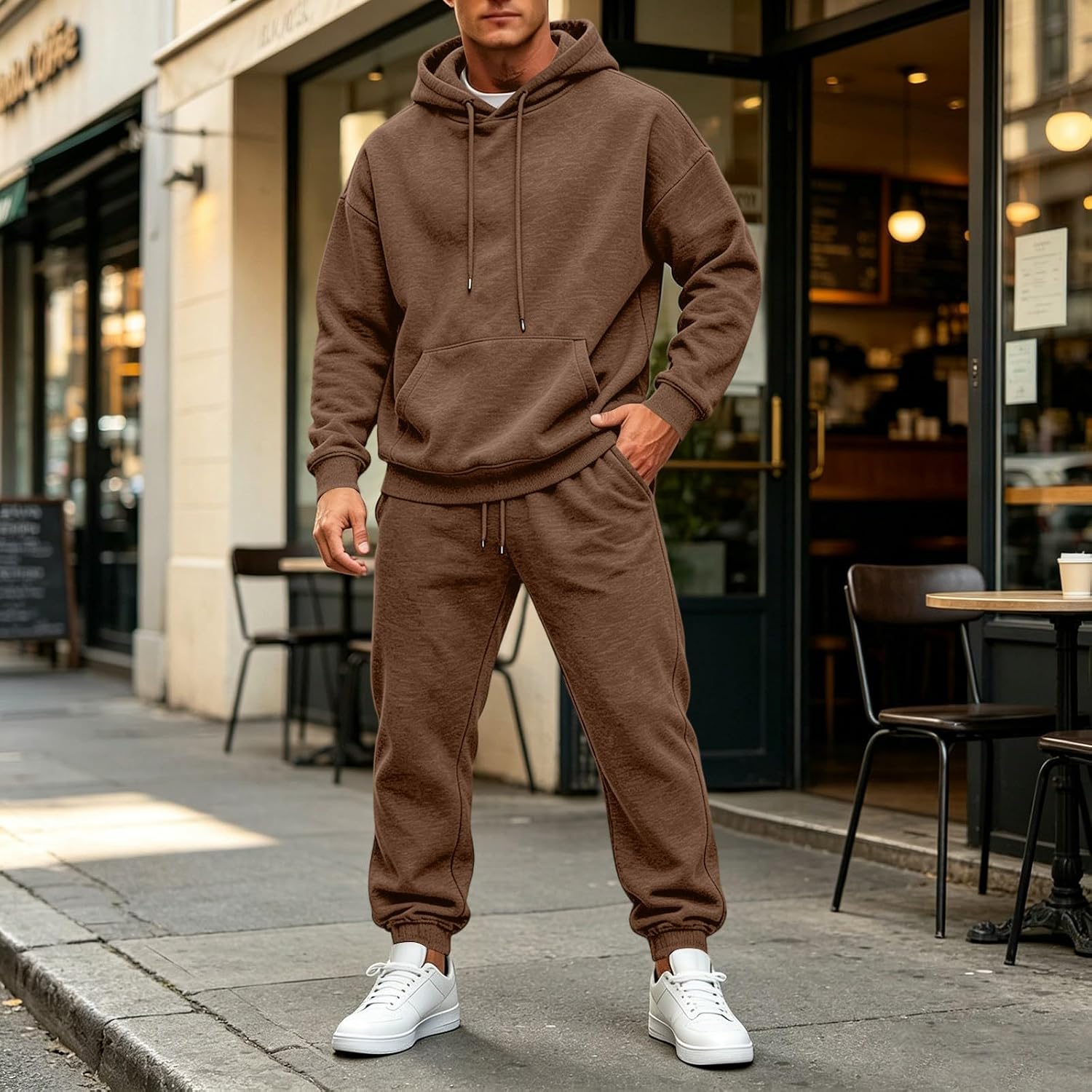 Mens Track Suits 2 Piece Set,Fall Winter Long Sleeve Hoodies Pullover and Pants Leisure Suits