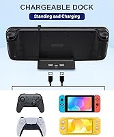 Vista 4 de Base de carga de vapor estación de acoplamiento 3 en 1 base USB-C Hub con 1 puerto de entrada tipo C 45 W 2 puertos de datos USB y cable de datos