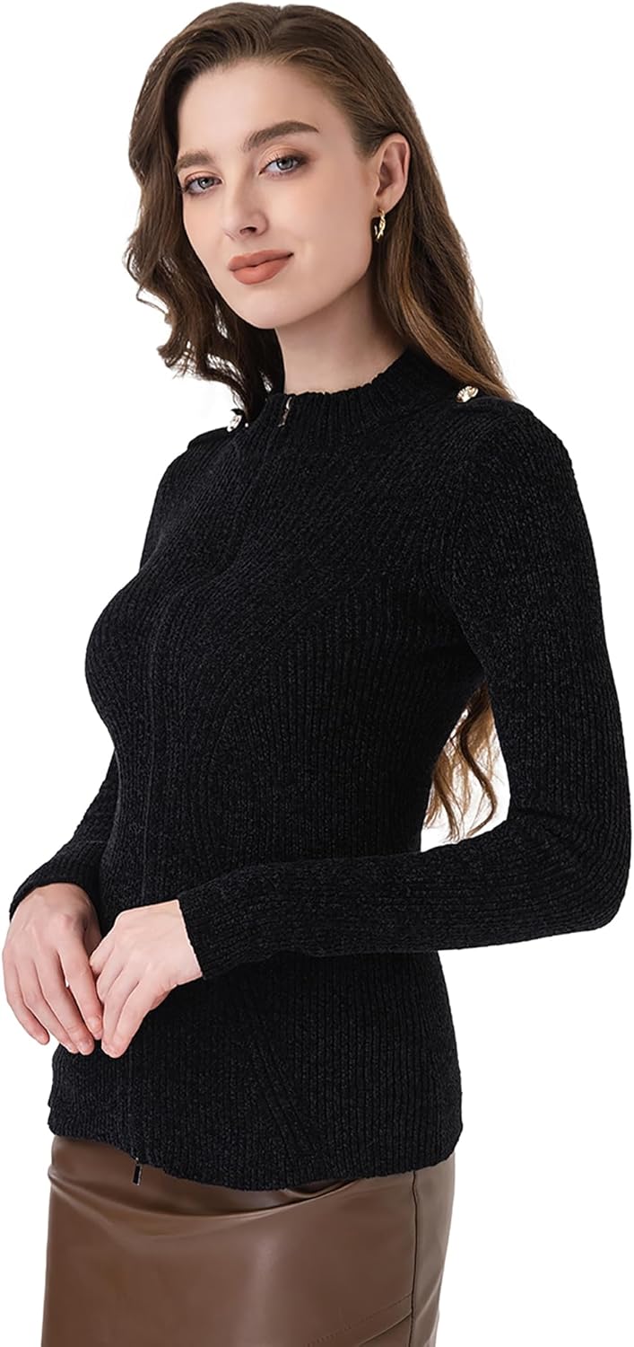 AmélieBoutik Women Zip Front Jacket Casual Lightweight Cardigan Zip Up Sweater Tops Long Sleeve Knitted Sweatshirts