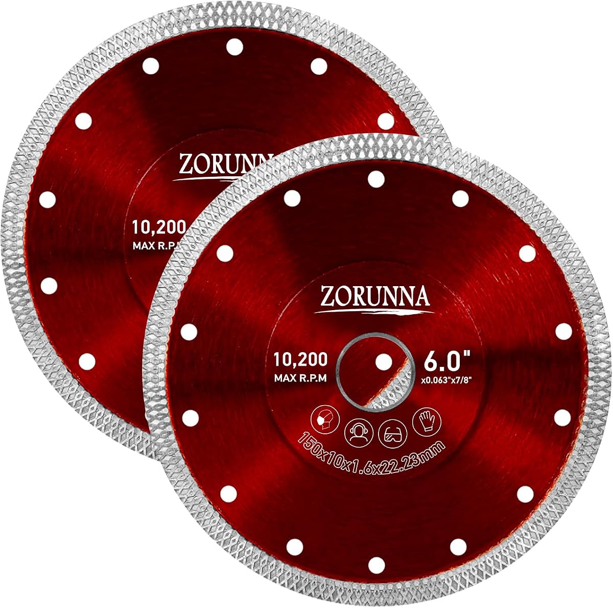 ZORUNNA 2Pcs 6" Diamond Saw Blade for Grinder, Tile Saw Blade 7/8" Arbor