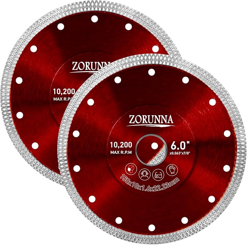 ZORUNNA 2Pcs 6" Diamond Saw Blade for Grinder, Tile Saw Blade 7/8" Arbor