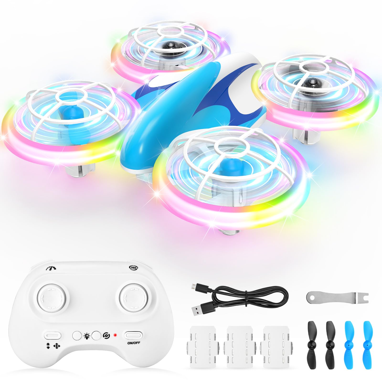 ZOOYAUE Mini Drohne für Kinder Spielzeug ab 6 7 8 9 10+ Jahre, RC Flugzeug Drone mit 3 Akkus, 360°Flips, LED Lichter für Indoor Outdoor, Geschenk für Anfänger Jungen Mädchen, Blau