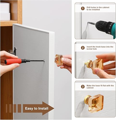 Miniatura 5 de coolnews Paquete de 8 Pomos de Cristal Champán para Cajones Pomos de Vidrio para Gabinetes de Cocina, Pomos Cuadrados de Vidrio de 1-38 Pulgadas