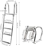Stainless Steel 4 Steps Removable Folding Rear Entry Pontoon Boat Ladder with Extra Wide Step for Boat Yacht Dock