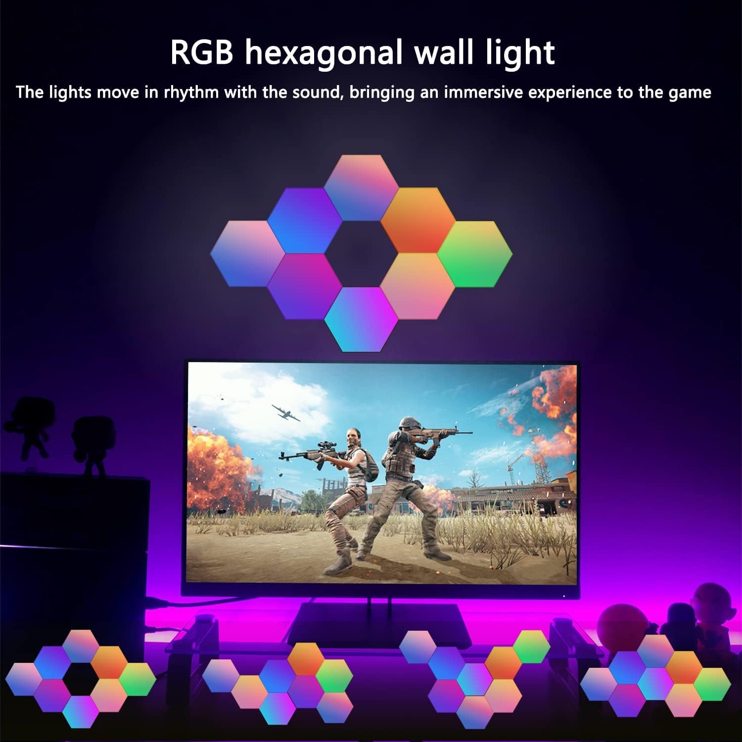 Kimimara Hexagon LED Panel - 8 Stück RGB Sechseck Wandleuchte - DIY Kimimara Hexagon LED Panel - 8 Stück RGB Sechseck Wandleuchte - DIY