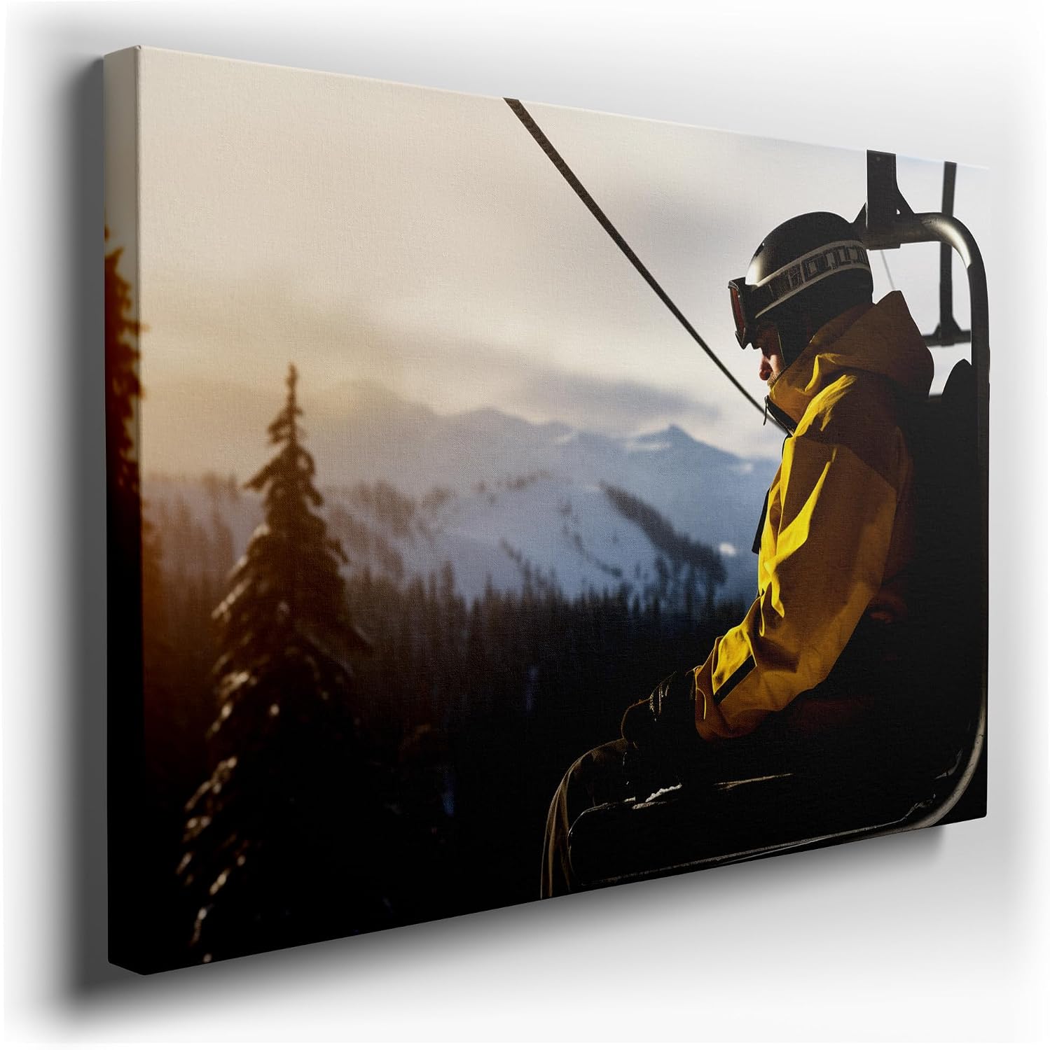 Canvas for Living room. Embracing Winter's Tranquility: A Skier's Golden Hour Reflection, 27 x 18 inch Canvas Wall Art - Ready to Hang