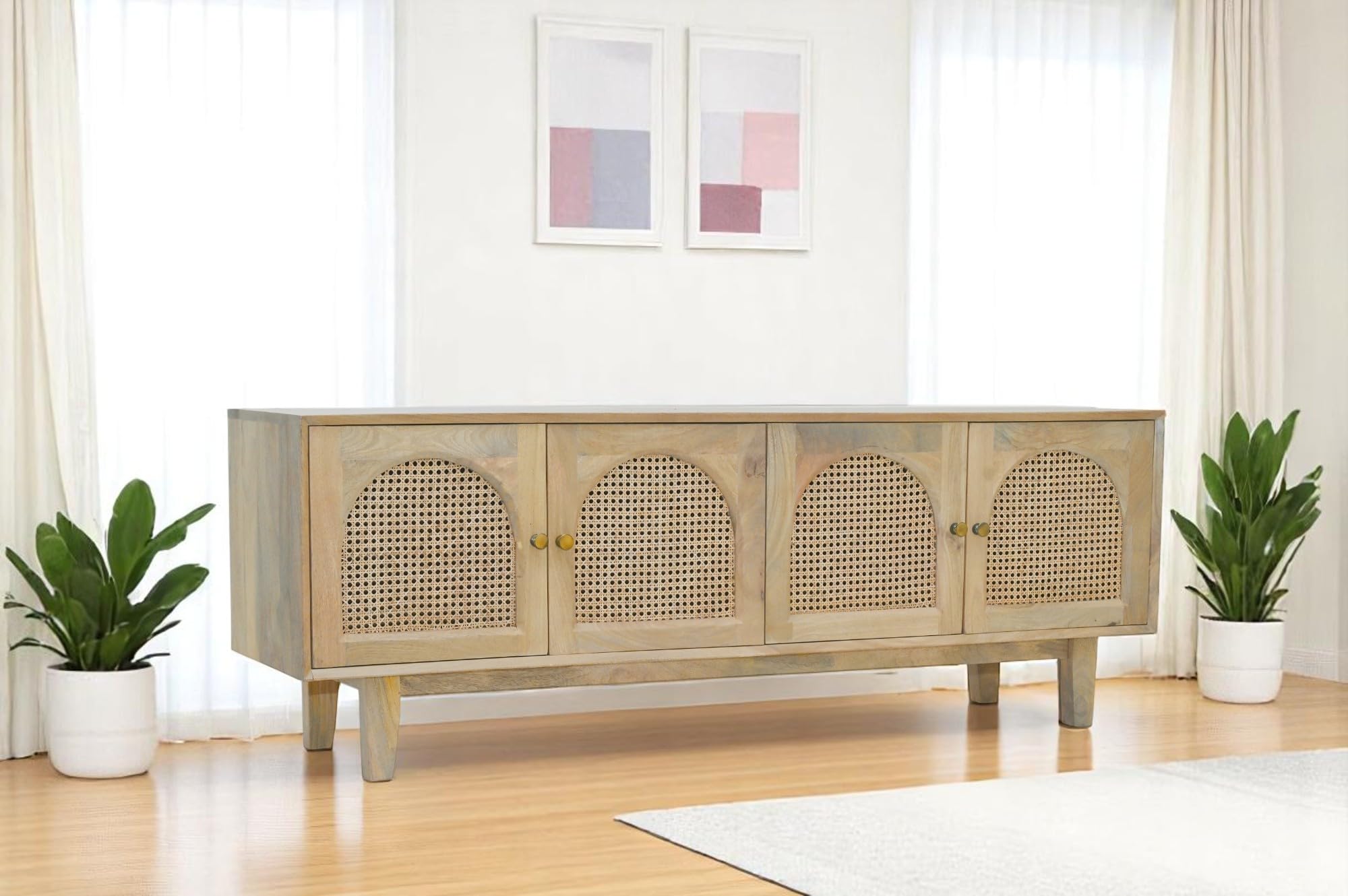 The Attic Roman TV Cabinet Natural|Solid Wood Sideboard TV Cabinet for Living Room | Wooden Free Standing TV Unit Side Board Table with Storage|Natural Matte Finish-image-30