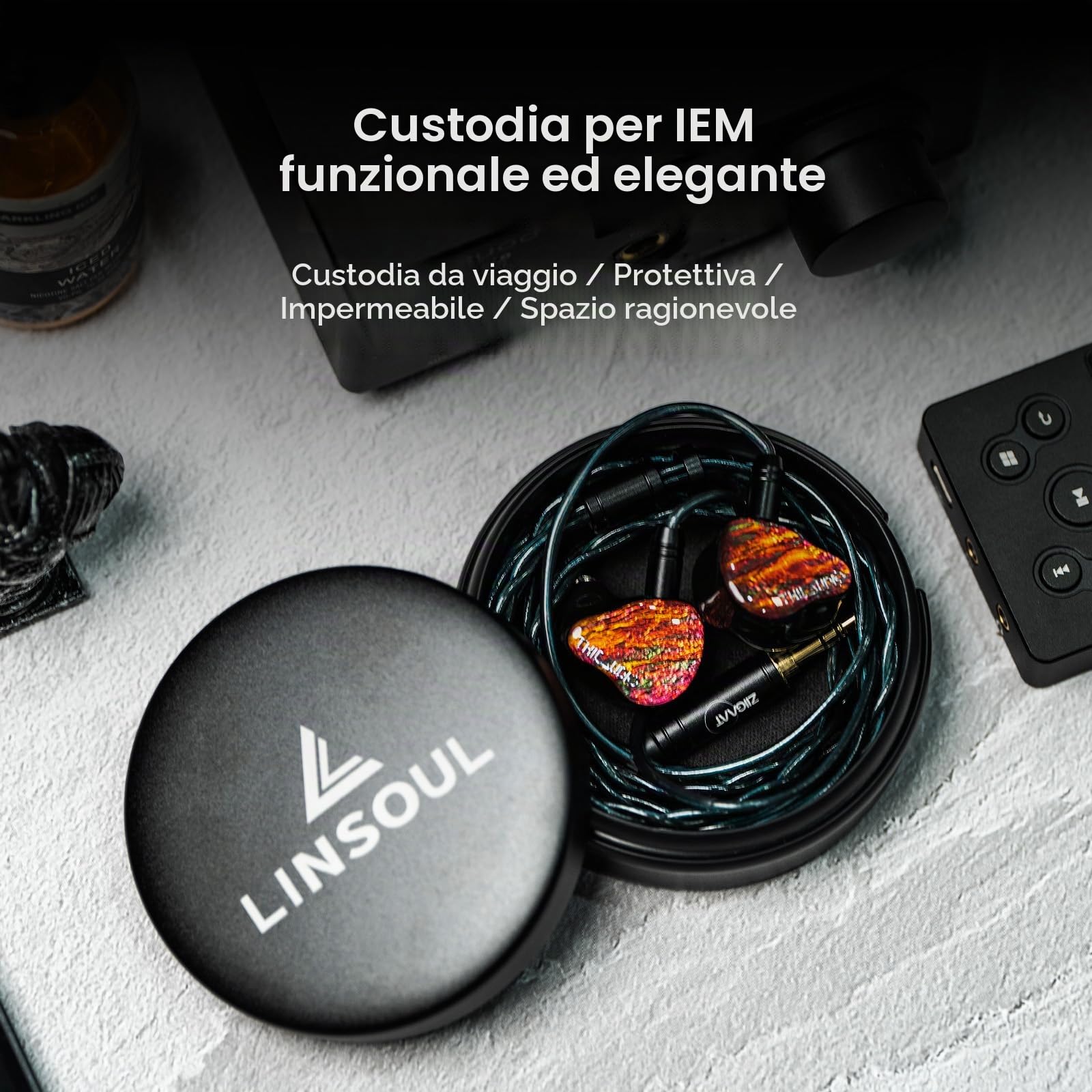 Linsoul Mini custodia portatile in alluminio per auricolari, protettiva, antipolvere, resistente all'acqua, antiurto, per T2/T3/T2PRO, KZ ZS10/ZS10 PRO/AS10/ZSN/ZSN PRO