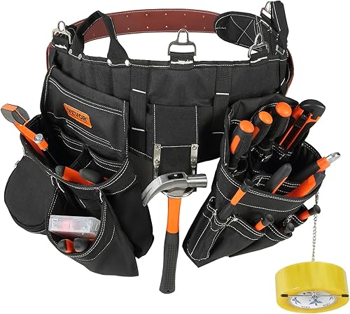 VEVOR Cinturón de herramientas de 32 bolsillos con doble fila, ajustable de 32 a 54 pulgadas, bolsa de herramientas desmontable de nailon resistente