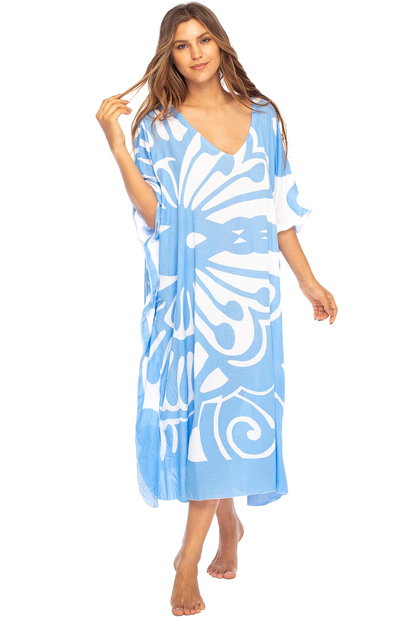 Back From BaliWomens Swimsuit Cover Up Long Maxi Beach Kaftan Flowy Boho Loose Tunic Dress Rayon