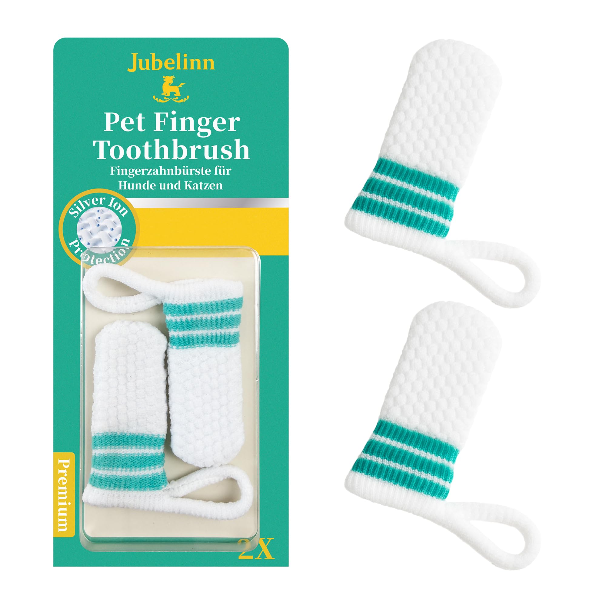 Jubelinn 2X Pet Finger Toothbrush - Anti-Plaque - Silver Ion Protection - Soft Dog & Cat Toothbrush for Plaque Removal - Freshens Breath - Prevents Tartar - Dog & Cat Dental Care & Hygiene - Reusable