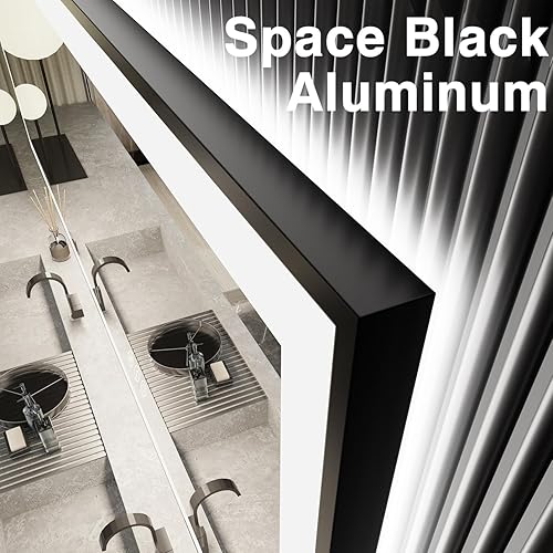 Miniatura 4 de Espejo de baño iluminado de 28 x 36 pulgadas, montado en la pared, espejo de borde negro, tocador (frontal y retroiluminado), CRI90+, regulable