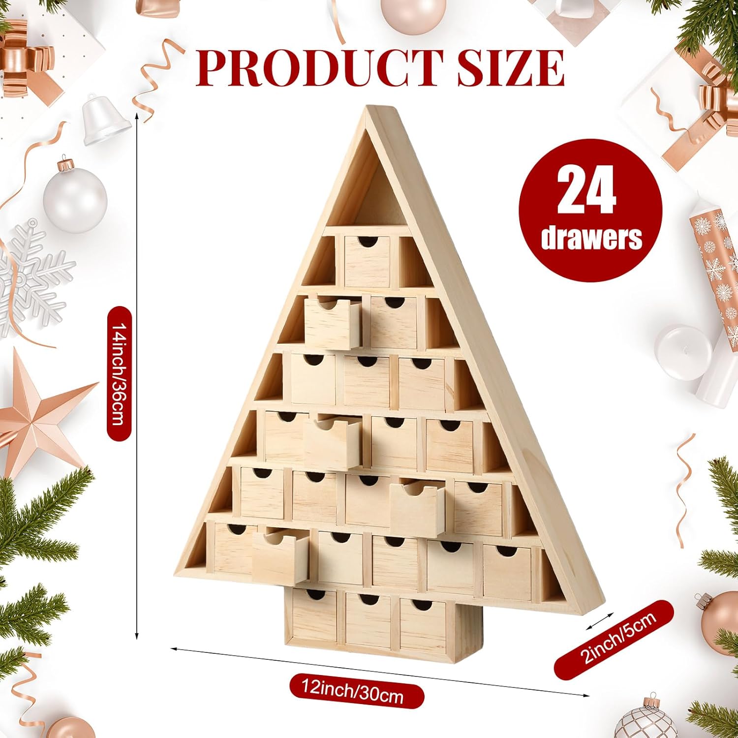 Suzile Christmas Advent Calendar Wooden DIY - with 24 Removable, Fillable Empty Drawers, Advent Calendar for Countdown, DIY, Decoration, Gifts