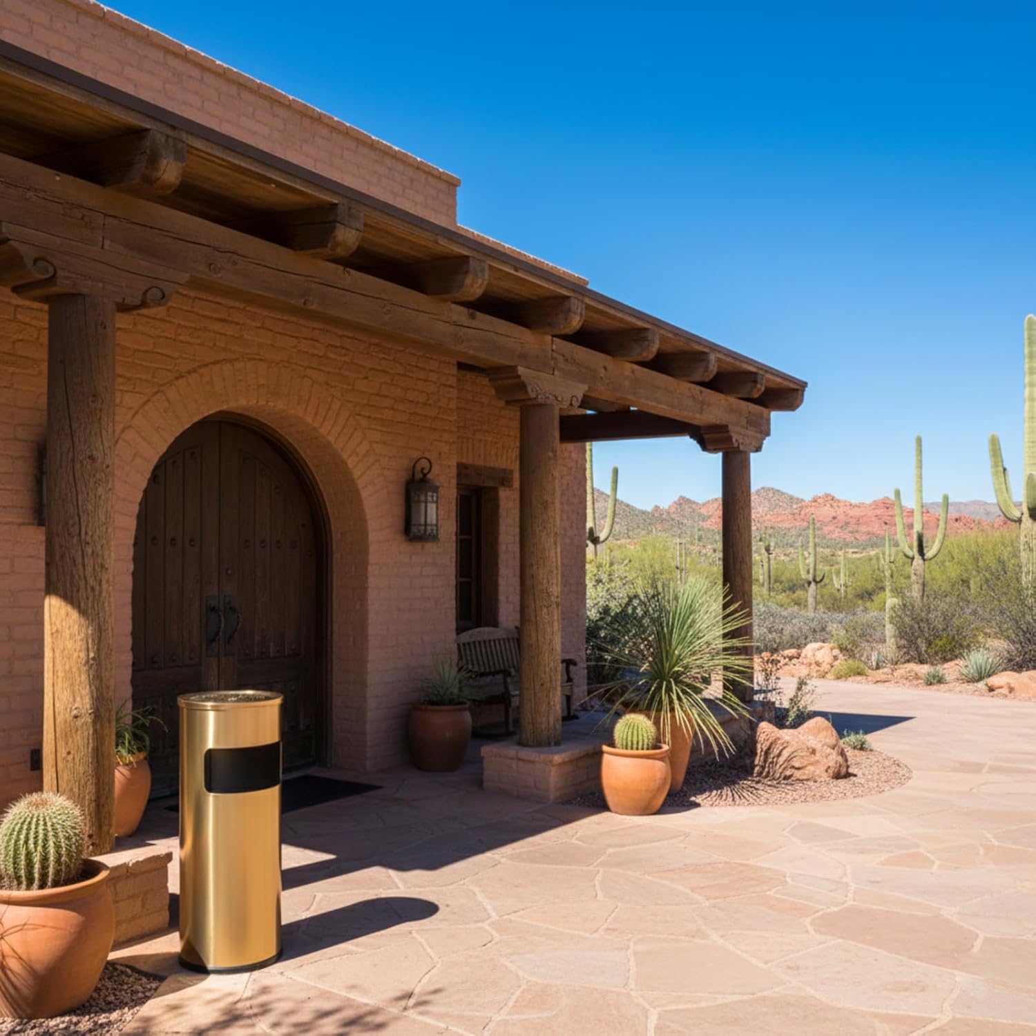 Japard Outdoor Ashtray Trash Can, Stainless Steel Garbage Can, Round Commercial Waste Bin Container Receptacle for Office, Hotel Gold