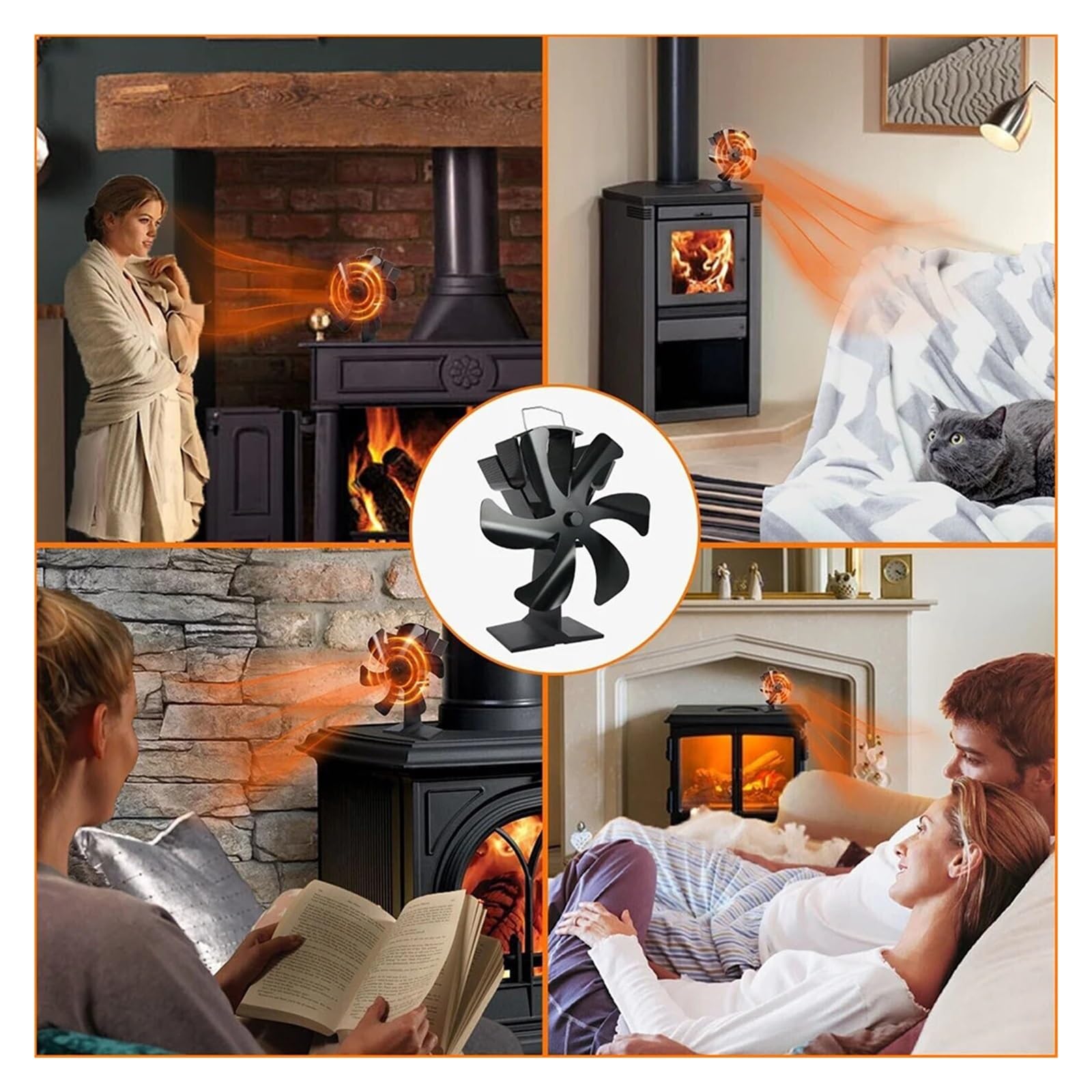 Ventilador Estufa Leña Ventilador De Estufa Leña 6 Aspas Alimentado Por Calor Ecológico Chimenea Silencioso Calentador Hogar Cálido For El Invierno Distribución Eficiente Del