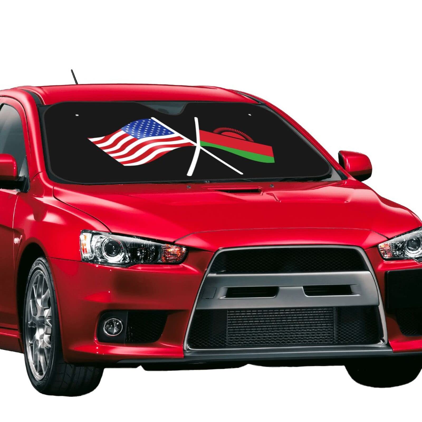 Windshield Sun Shade for Car Durable Bubble Aluminum Film Material American and Malawi Flag Car Sun Visor