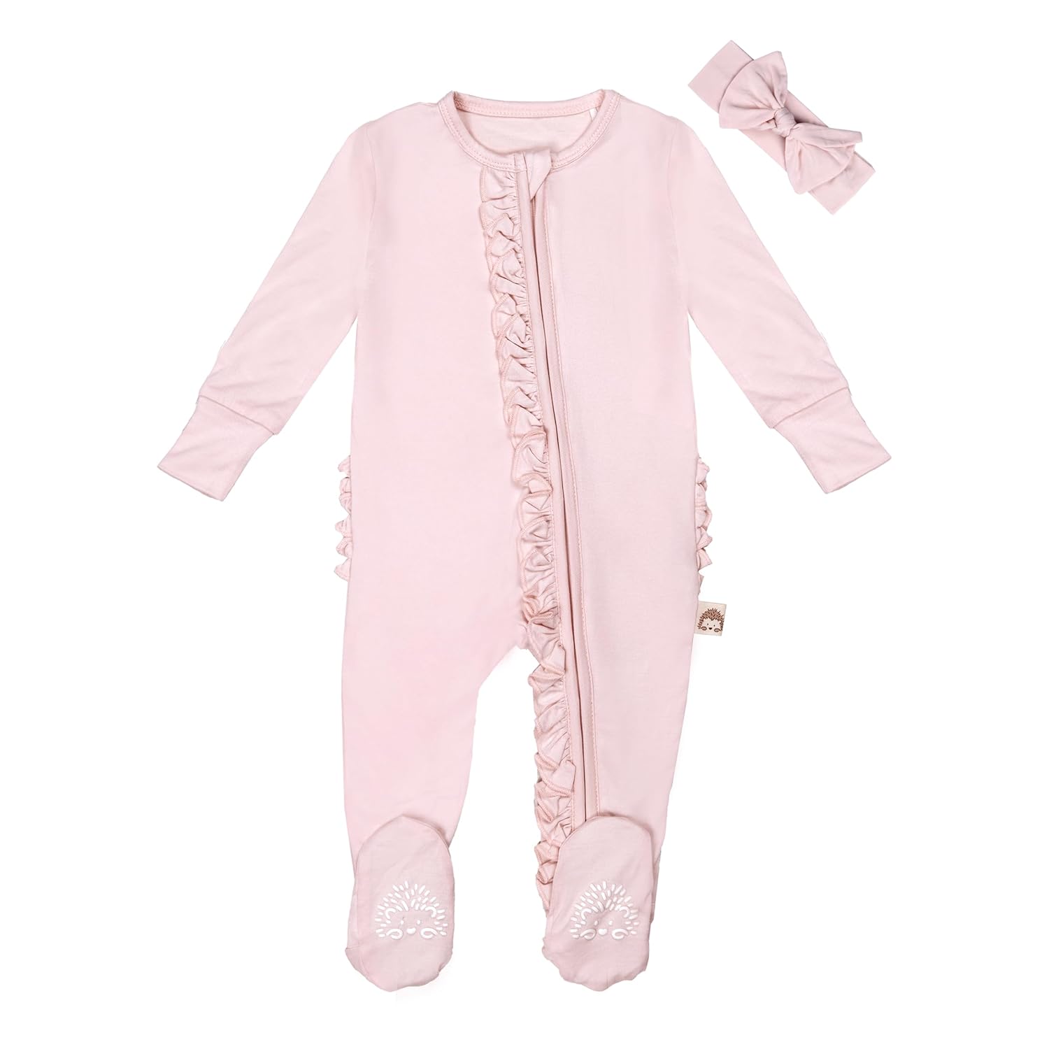 Ruffle Butts Baby Girl 6-9M, Coming Home Outfit Girls, Viscose BabyGirl Clothes, Ruffled Baby Sleepers with Headband, Hospital Outfit Girls (Pink 6-9M Pajama)