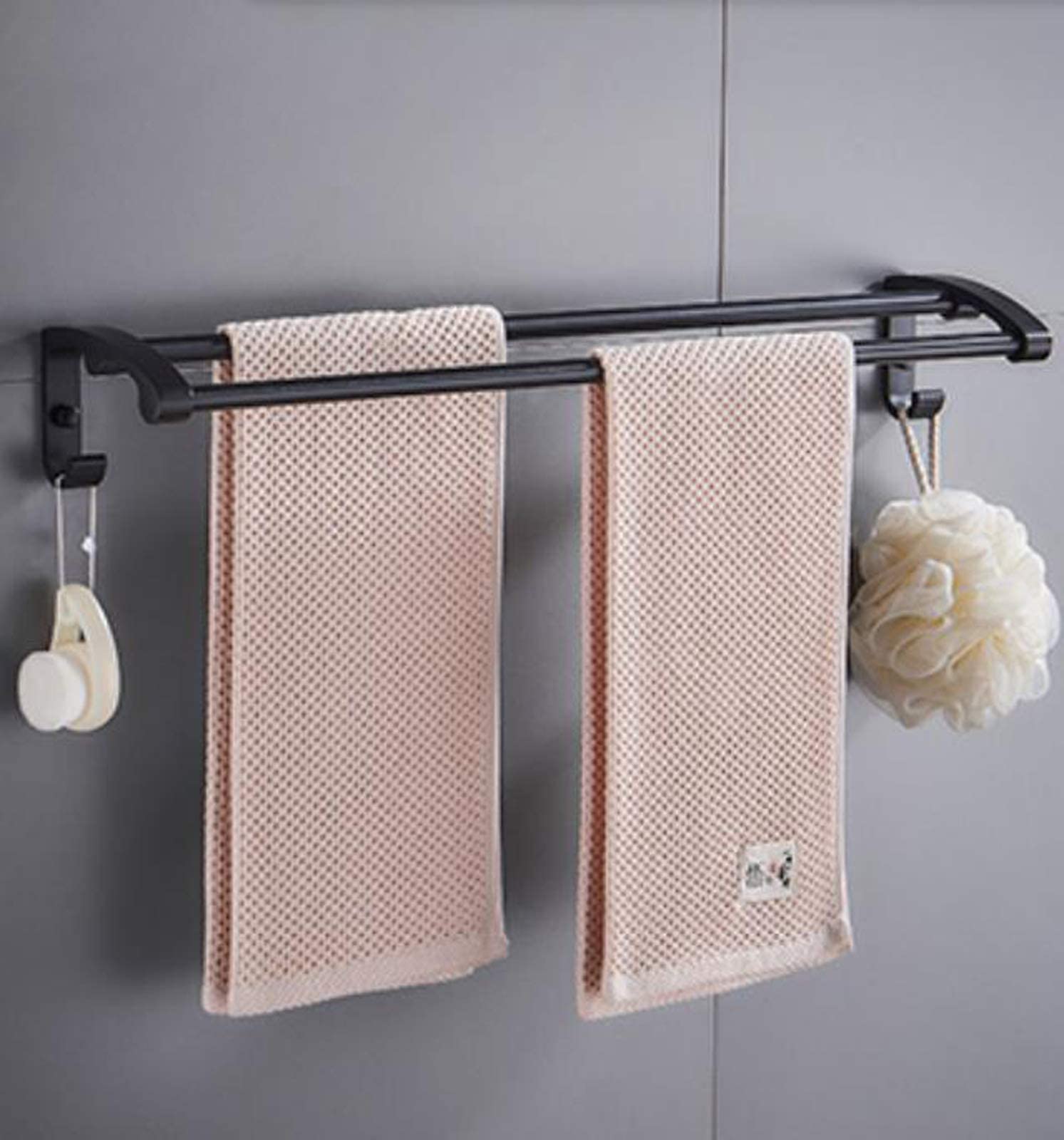 Porte-serviettes mural à double barre en métal pour rangement de salle de bain