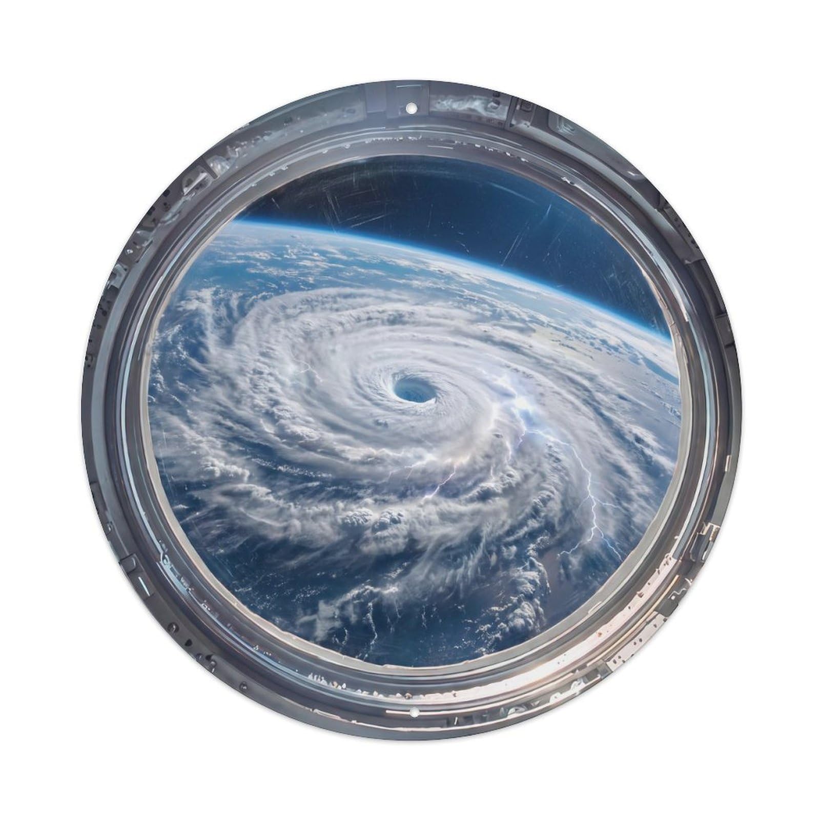 Metal Tin Sign Storm System Earth from Space Station Porthole
